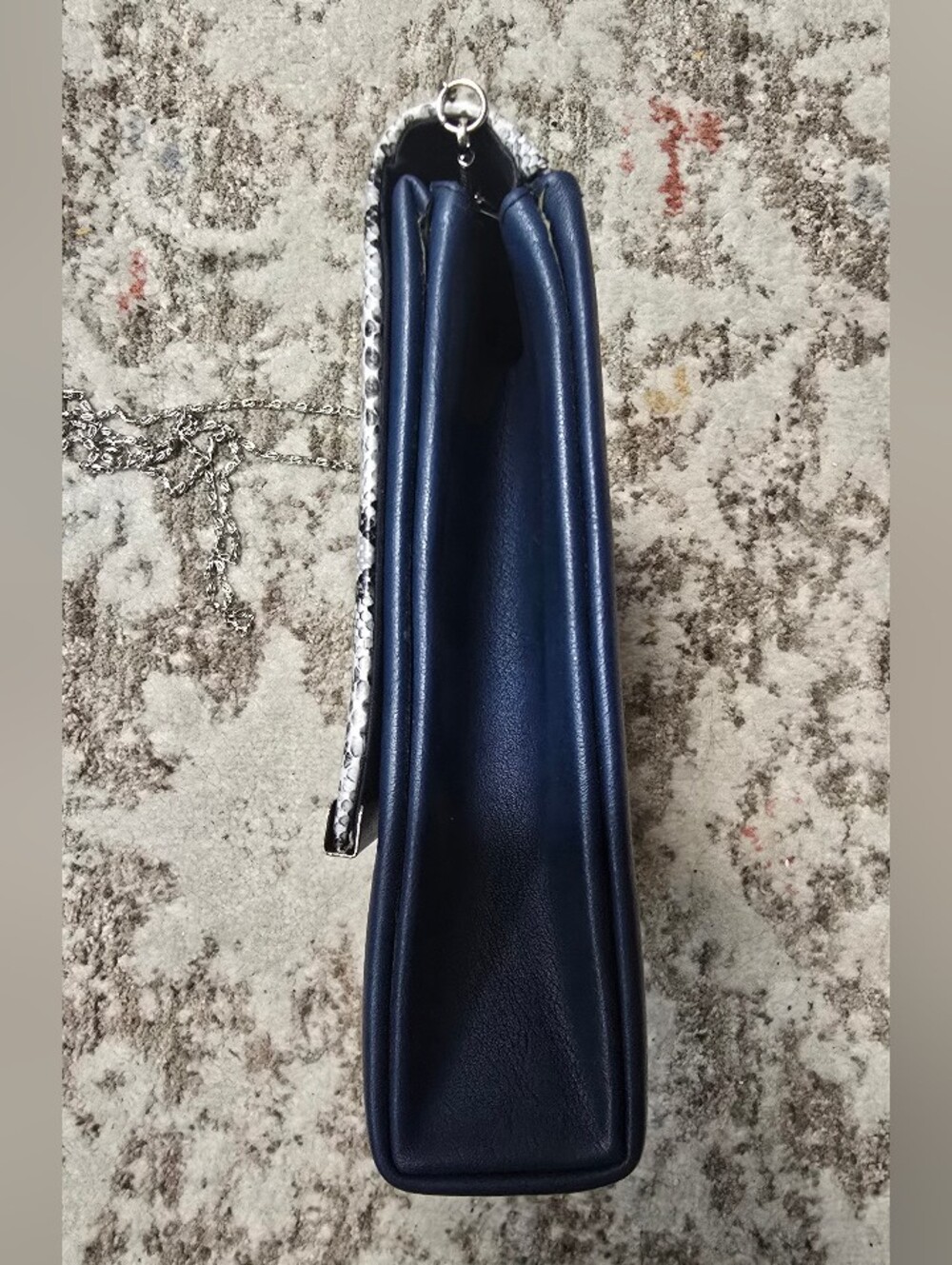 Unbranded Navy Blue, Gray Clutch Wristlet with Silver Chain Strap - Picture 8 of 17